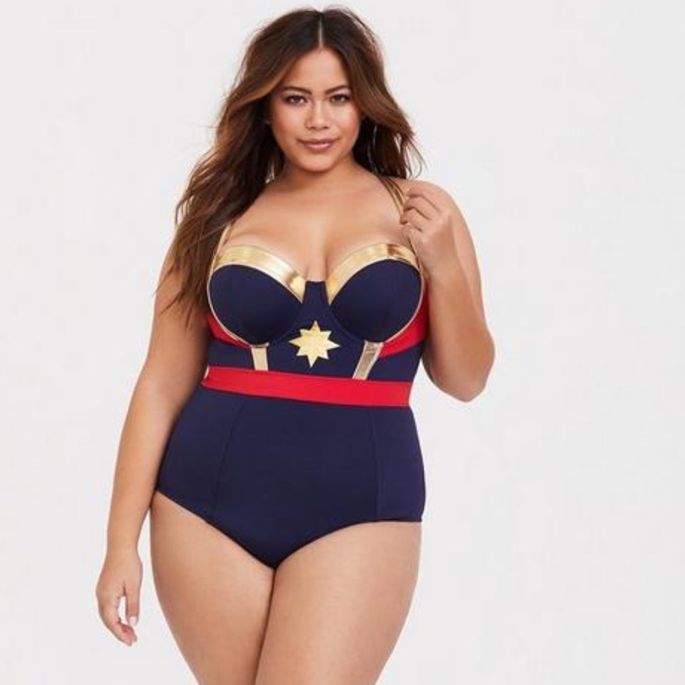 Torrid Her Universe Captain Marvel Wireless One-Piece Swimsuit